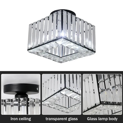 Modern Crystal Ceiling or Pendant Light, Black or Gold