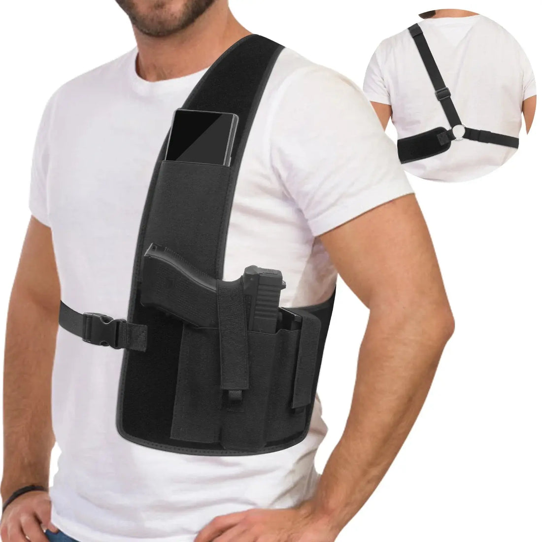 Chest Gun Holster with Phone Pouch Underarm Shoulder Pistol Holster