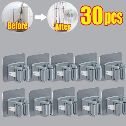Self-adhesive Mop Holder Broom Stand Wall Mounted Mop Support Sweeping Brush Hook Storage Organizer Bathroom Kitchen Accessories