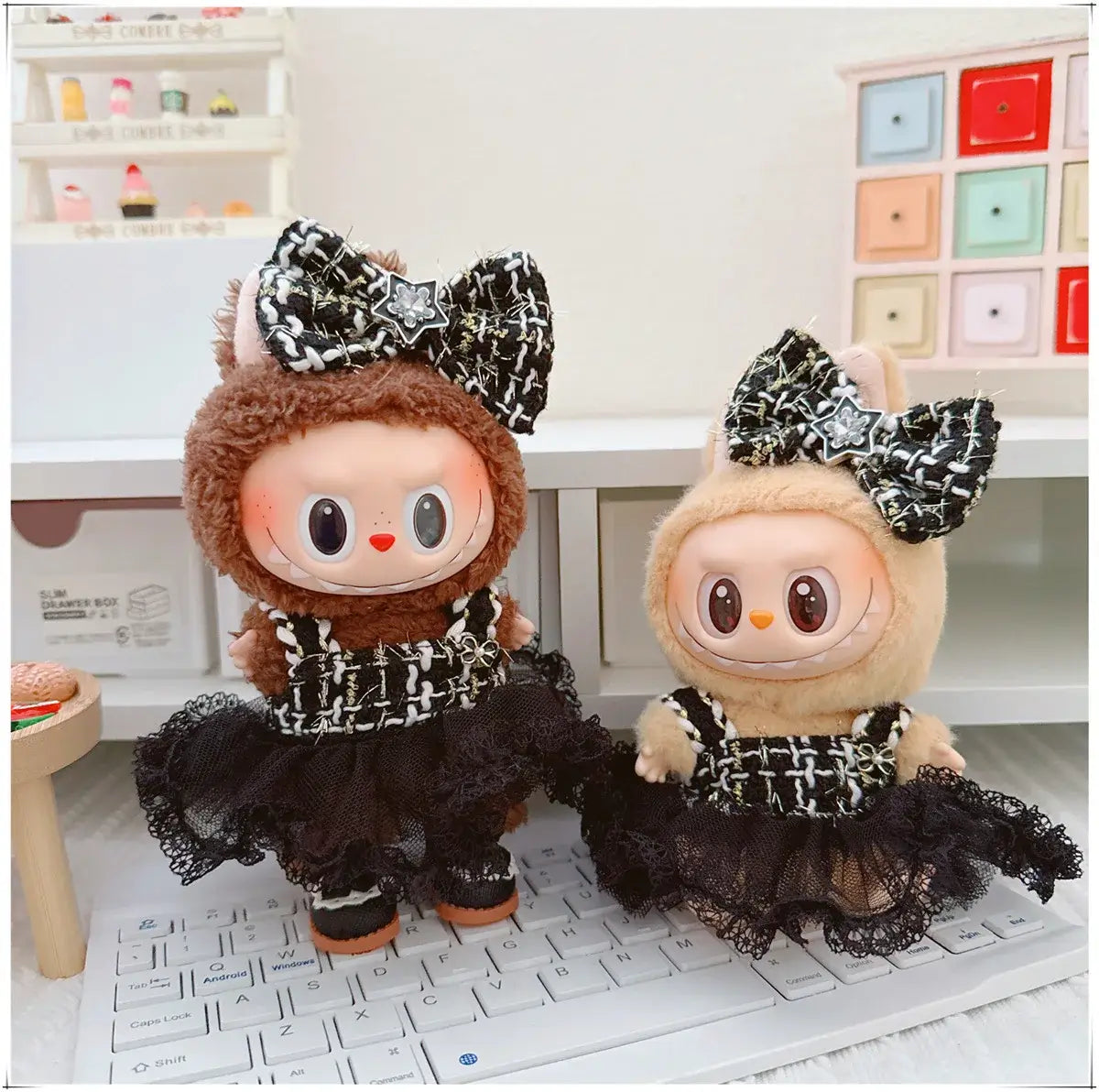 17cm Labubu Doll Accessories Clothes Advanced Luxury Design Sweet Woolen Shawl Suit Skirt Labubu Clothes Messenger Bag Loafers