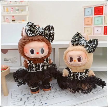17cm Labubu Doll Accessories Clothes Advanced Luxury Design Sweet Woolen Shawl Suit Skirt Labubu Clothes Messenger Bag Loafers