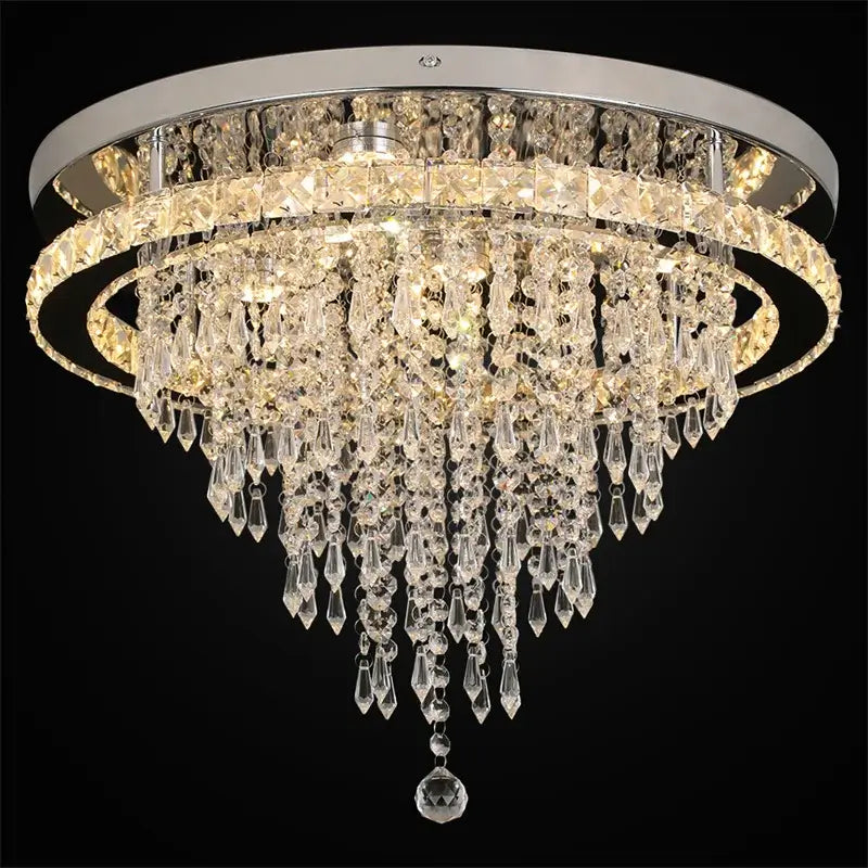 Round Crystal Raindrop LED Flush-Mount Chandelier