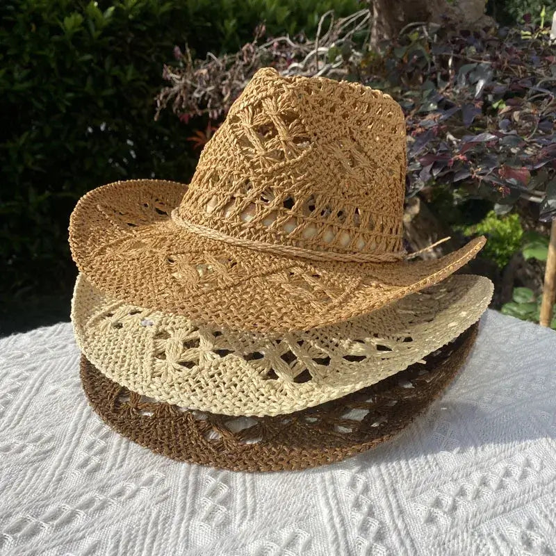 Straw Hat for Women Men Summer Handmade Classic Vintage Hollow Out Western Curled Wide Brim Sun Hat Fishing Hat Climbing Cap