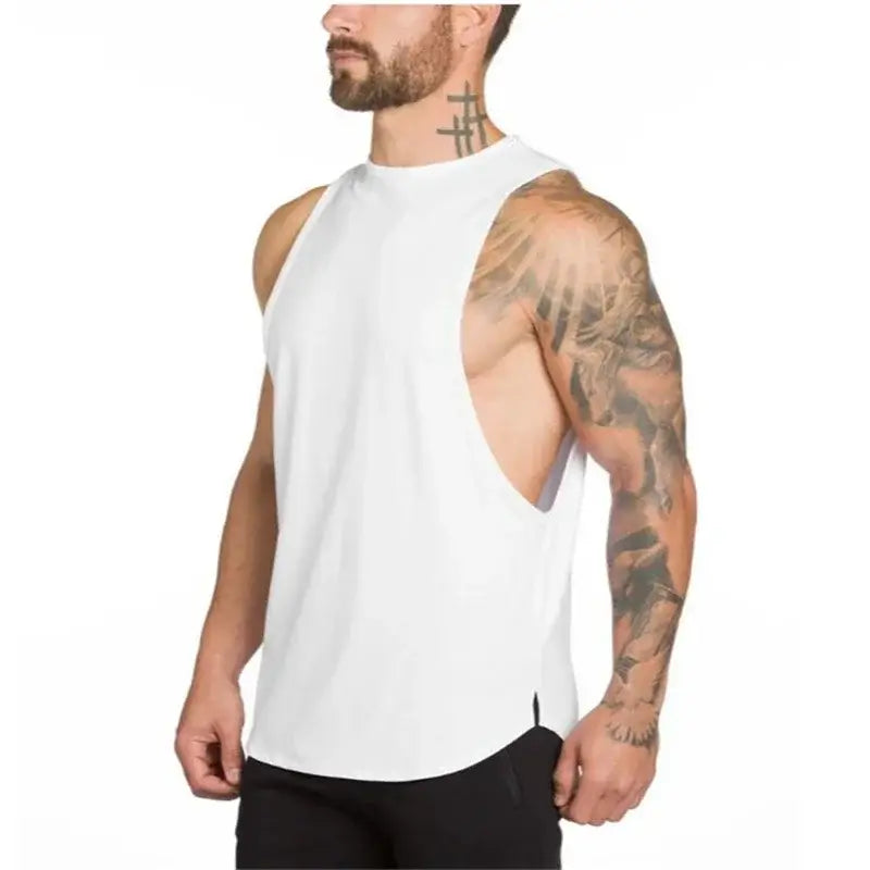 plain Gym Clothing Mens Bodybuilding Stringer Tank Top Summer Cotton Cut Off Fitness Vest Muscle Workout Sleeveless T Shirt