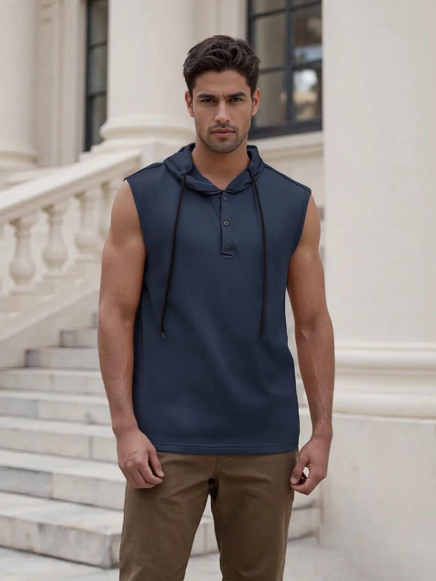 Men s Sleeveless Hooded Tank Tops Solid Color Workout T-Shirt Gym Fitness Training Vest Casual Streetwear Running Top