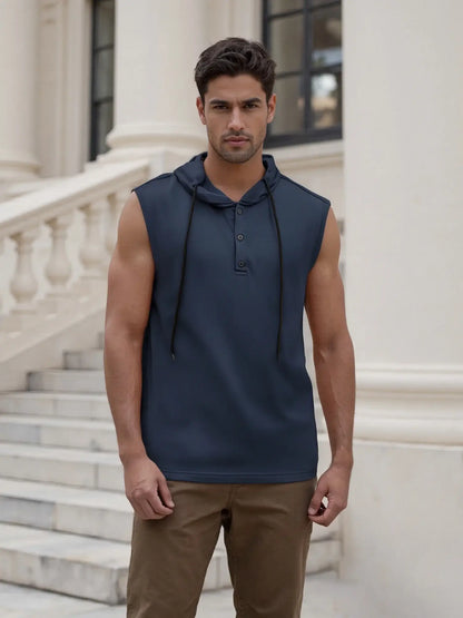 Men s Sleeveless Hooded Tank Tops Solid Color Workout T-Shirt Gym Fitness Training Vest Casual Streetwear Running Top