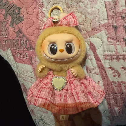 Labubu plush doll skirt set
