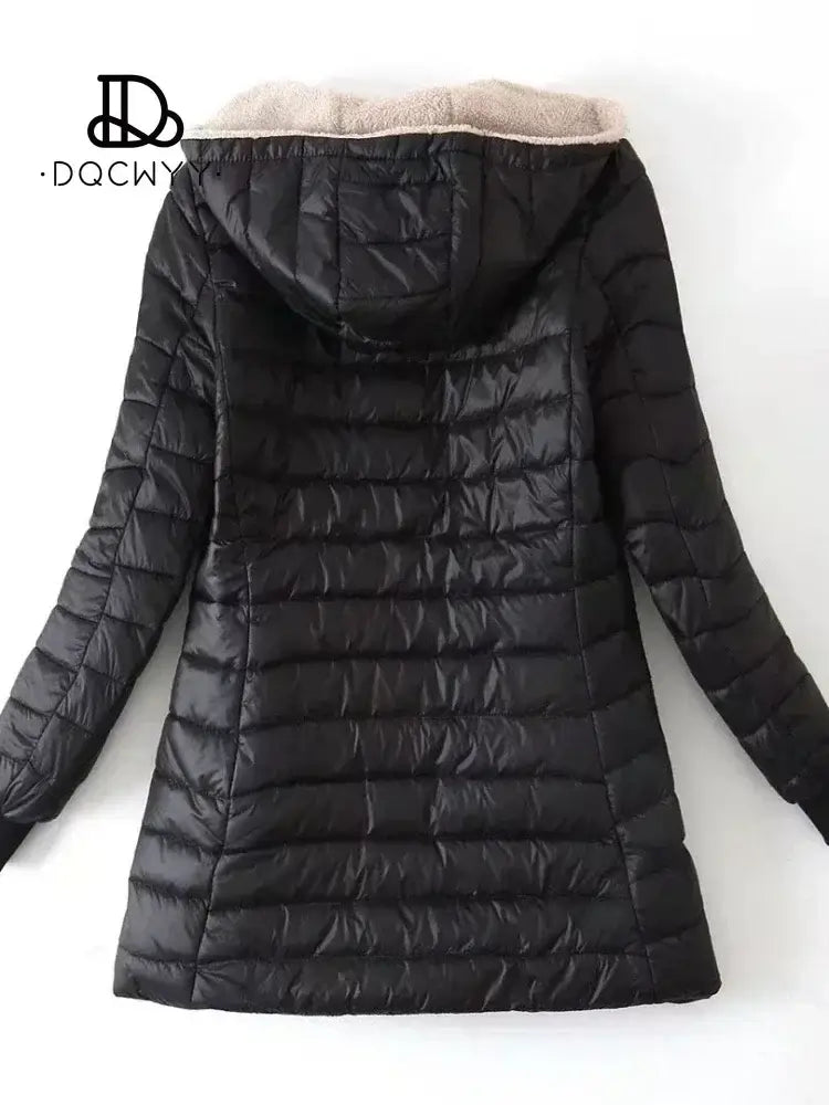 Women's Jacket Winter New Mid Length Korean Edition Hooded Fit Plus