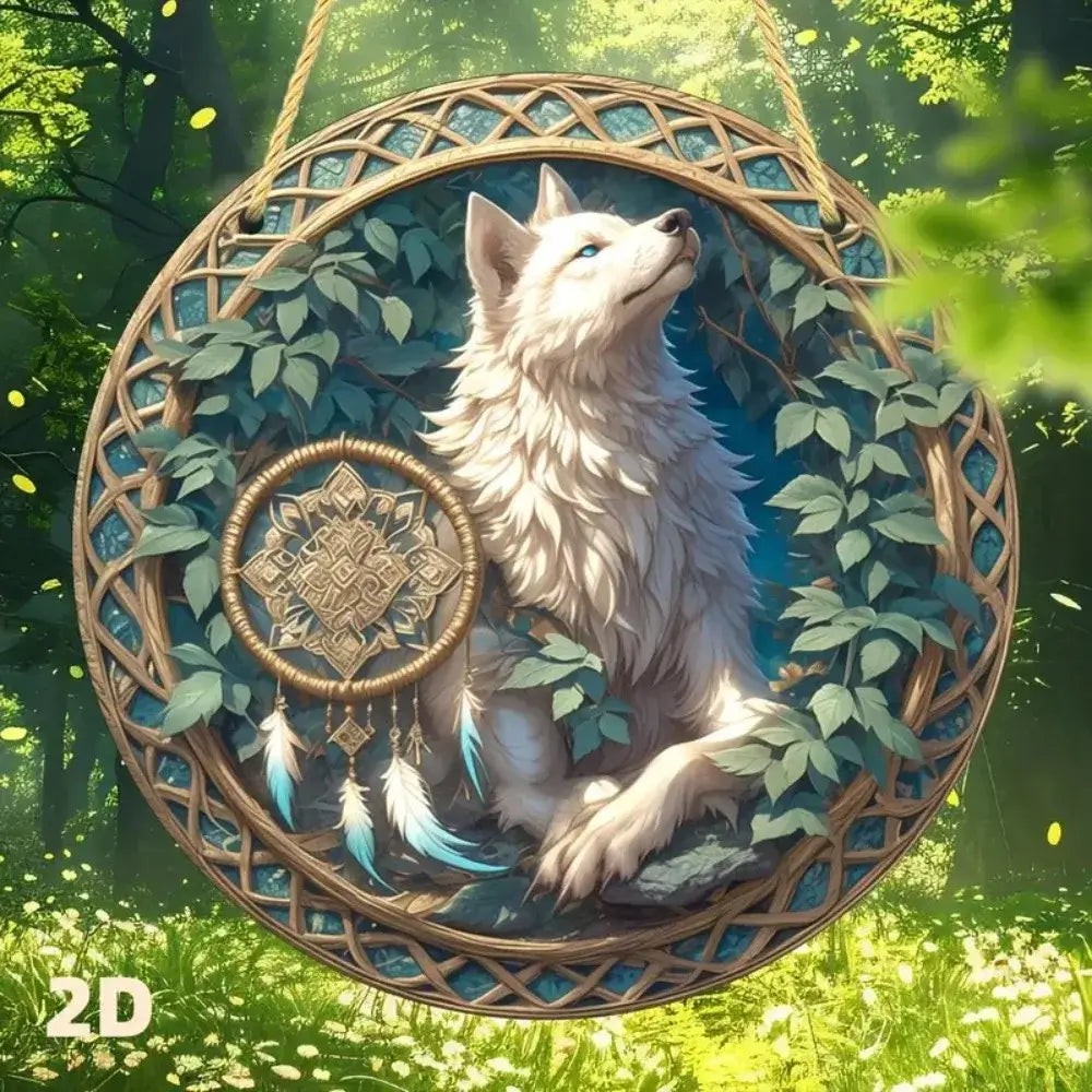 Wolf and Dream Catcher Acrylic Sunlight Catcher, Suitable for Home Porch, Courtyard and Garden Decoration, A Gift for Loved Ones