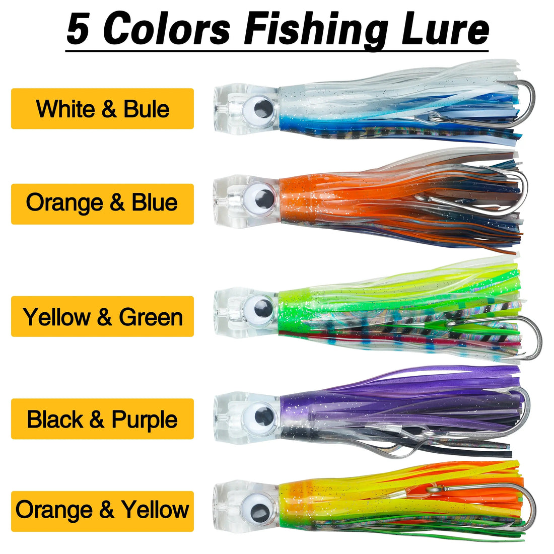5pcs Trolling Skirt Tuna Lures Fishing Saltwater Lures for Mahi Marlin Shark Wahoo with Rigged Hooks Big Game Fishing Lures