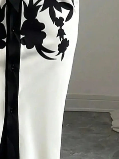 Office Ladies Office A-line Dress 2025 New Summer Half Sleeves Flower Print Printed Tied Waist V-Neck Women&