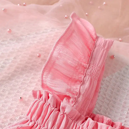 Girls 2-Piece Set with Ruffled Tank Top and Elastic Waist Flared Pants in Vibrant Colors for Summer Fashion