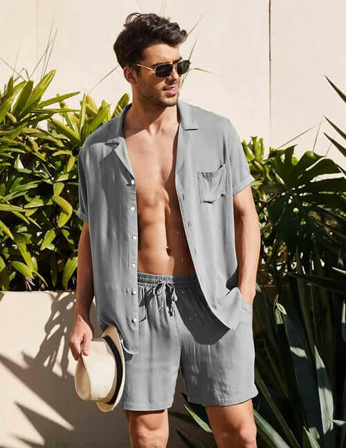 Summer Cotton Linen Beach men swim set - Sexikinis Swim.