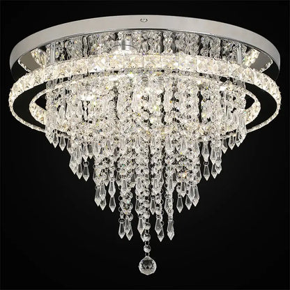 Round Crystal Raindrop LED Flush-Mount Chandelier