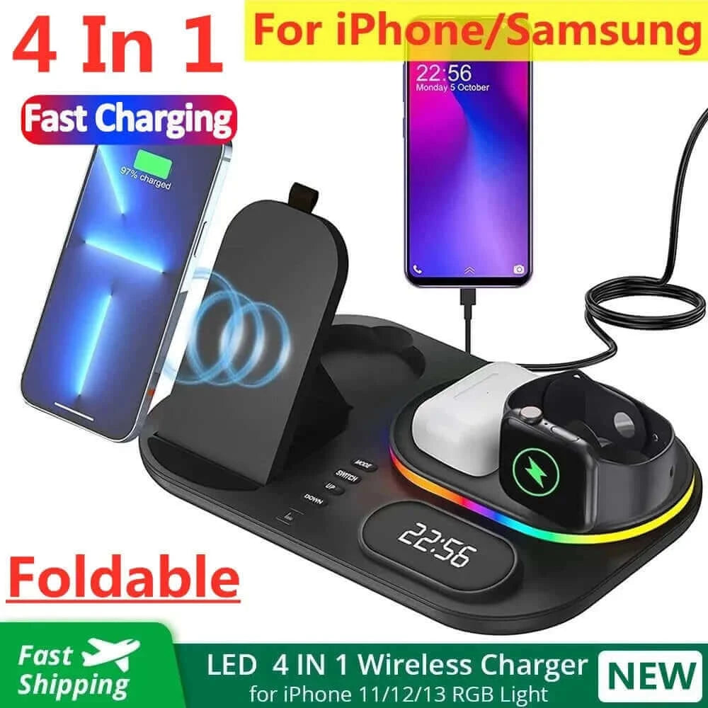 4 in 1 Wireless Charger Stand Light For iPhone 14 13 12 11 X Apple.