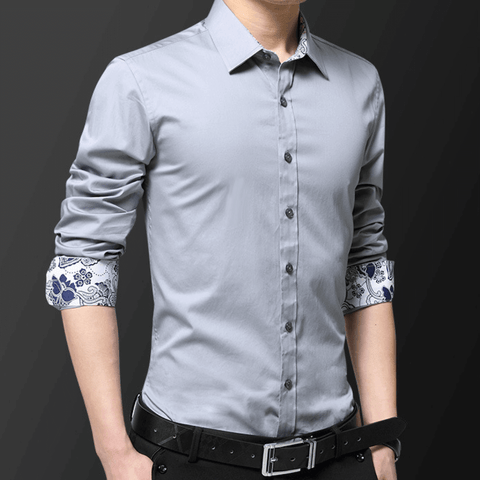 Mens Button Down Shirt with Oriental Inner Details.