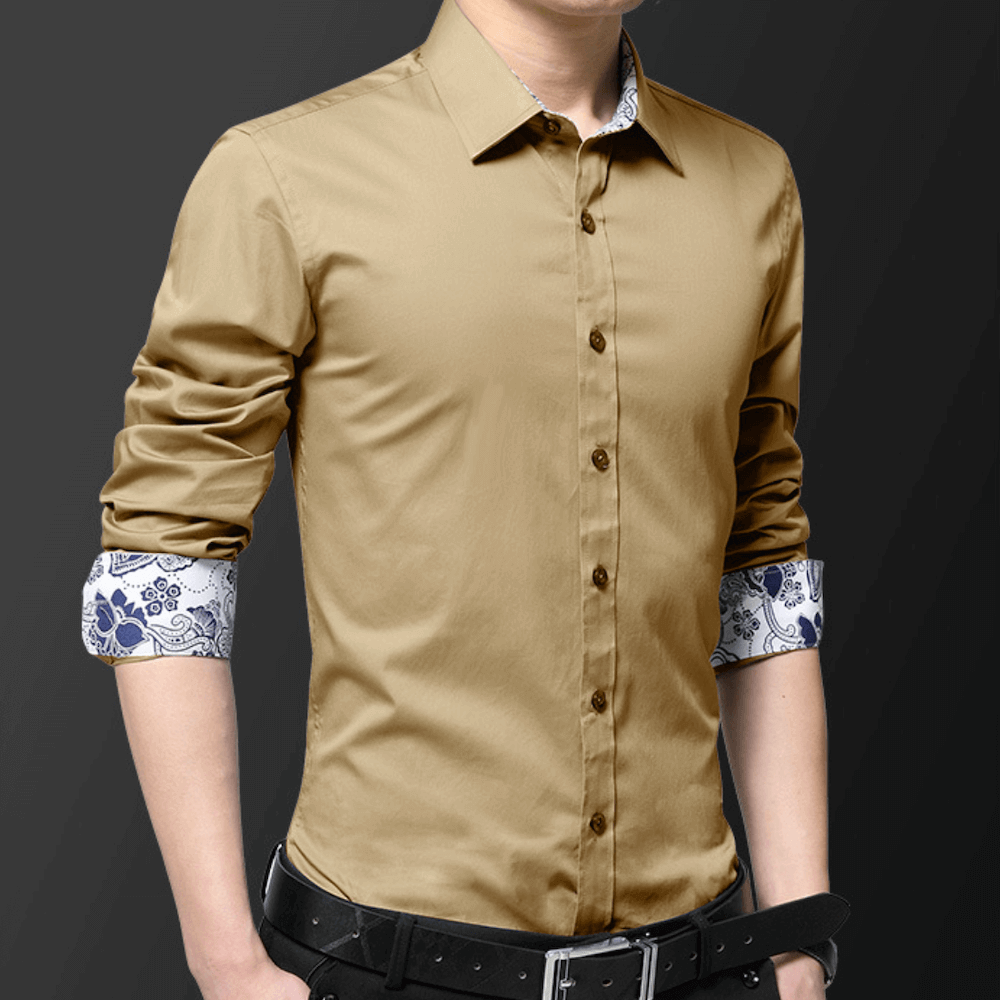 Mens Button Down Shirt with Oriental Inner Details.