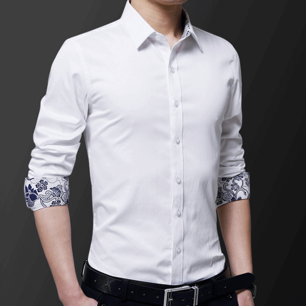 Mens Button Down Shirt with Oriental Inner Details.