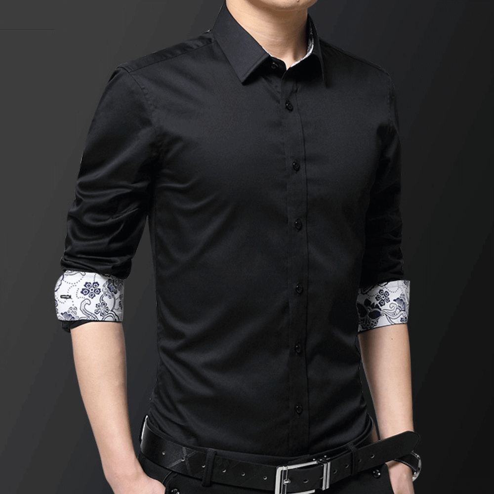 Mens Button Down Shirt with Oriental Inner Details.