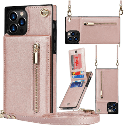 Slim Zipper Wallet Back Case for iPhone With Crossbody Strap.