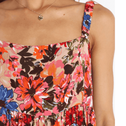 Low Back Floral Flowy Dress With Pockets.