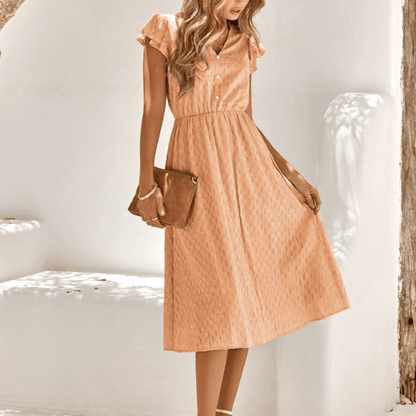 Womens V Neck Ruffle Sleeve Summer Dress