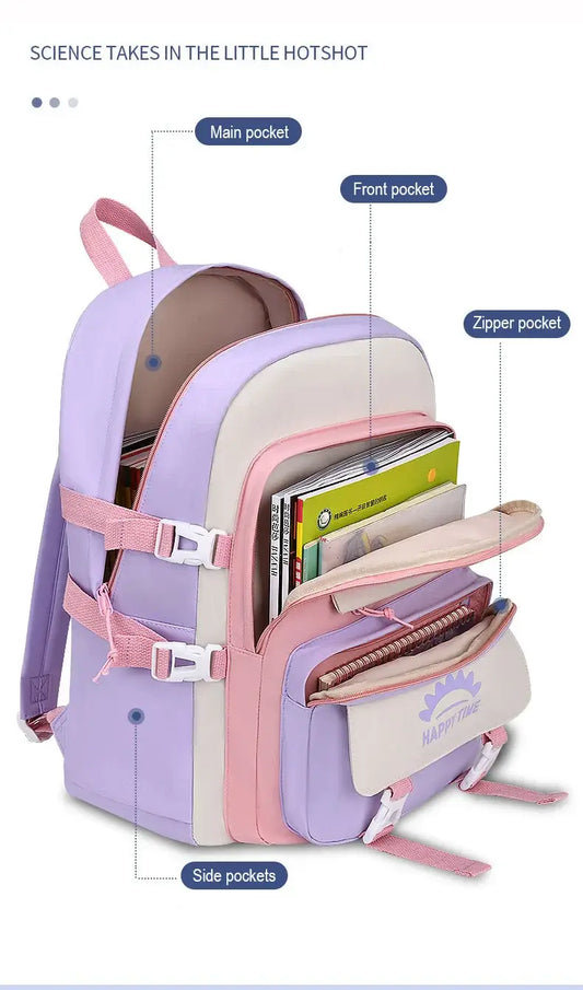 Large Capacity Cute Women Multi-Pocket Nylon Backpack Ins Junior High.