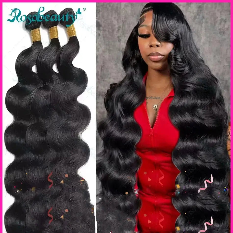 30 32 38 40 Inch Body Wave Bundles 100%Human Remy Raw Hair Weave Bundles Brazilian Weave Extension 3 Bundles Weft Natural Black