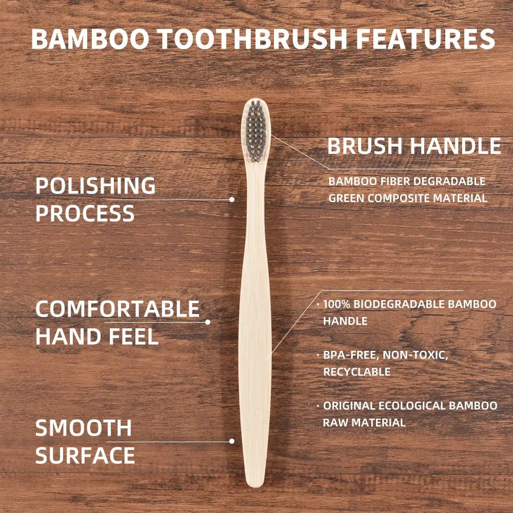 Bamboo World Adult Bamboo Toothbrushes - Set of 10