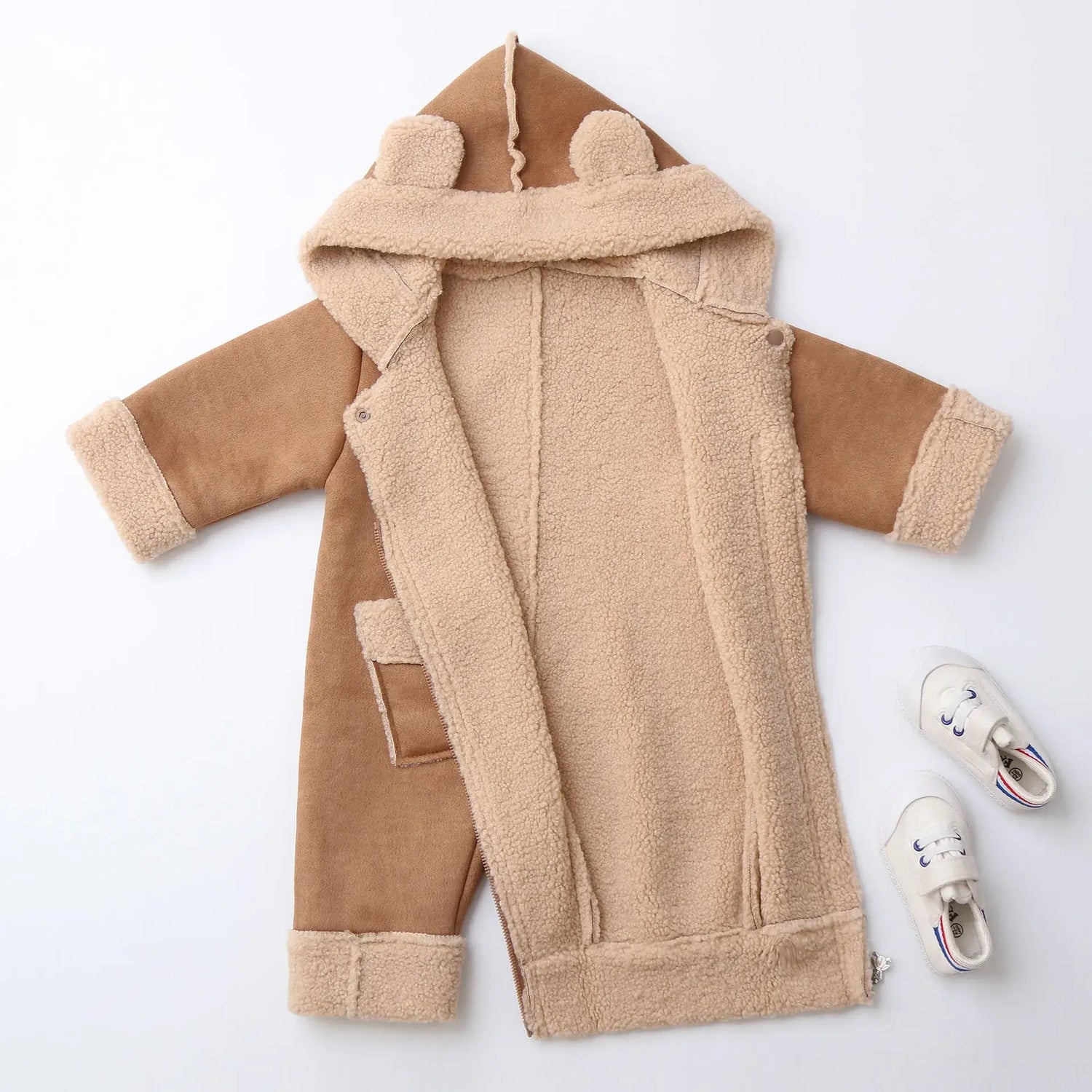 winter baby fur hoodie romper