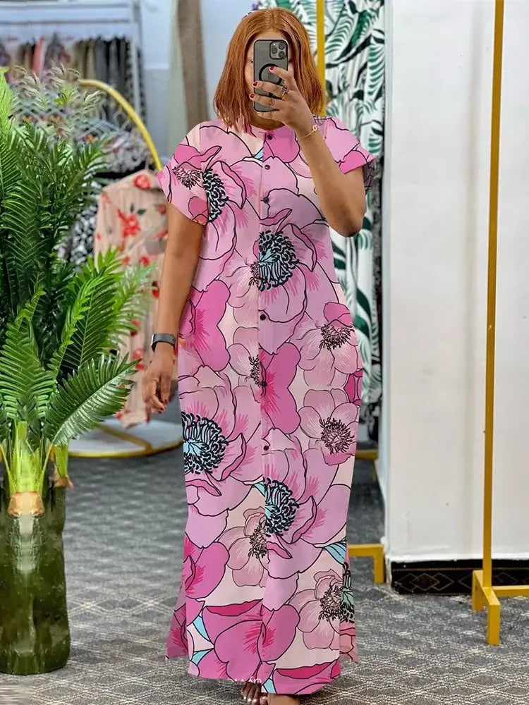Wmstar Plus-Size Printed Collared Maxi Dress