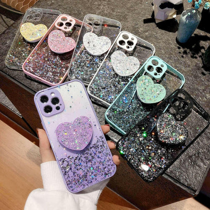 Buy 1 Get 1 Free Sequins Glitter Case with Love Stand for iPhone.