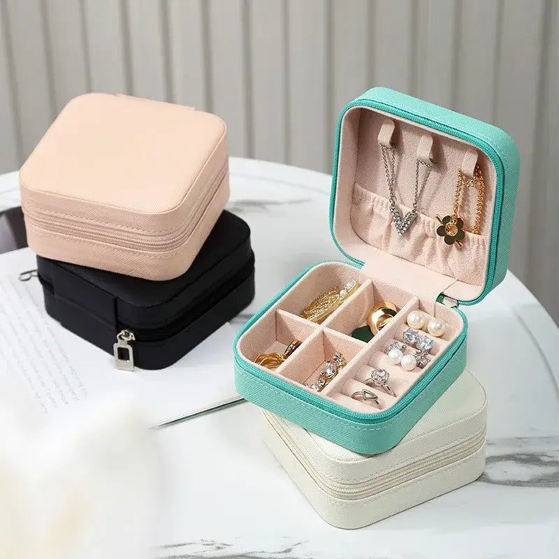Square Jewelry Organizer Box with Lid | 6-Color Travel Case for Earrings, Necklaces &amp; Rings - Gift for Women