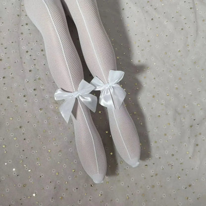 Fishing Net Stockings for Baby Girls Cute Large Bow Lolita Pantyhose Fad Sexy Black Hollow Mesh Nylon Tights Children&