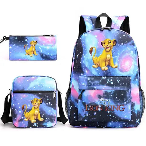 3Pcs Disney The Lion King Simba Bookbag Kids Backpack Boys Girls