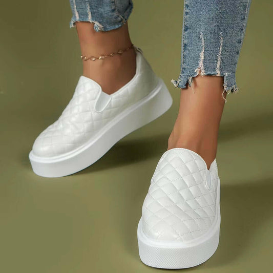 Slip-on Flats Loafers Lightweight  Casual Platform Shoes White/Black.