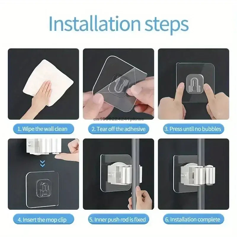 Self-adhesive Mop Holder Broom Stand Wall Mounted Mop Support Sweeping Brush Hook Storage Organizer Bathroom Kitchen Accessories