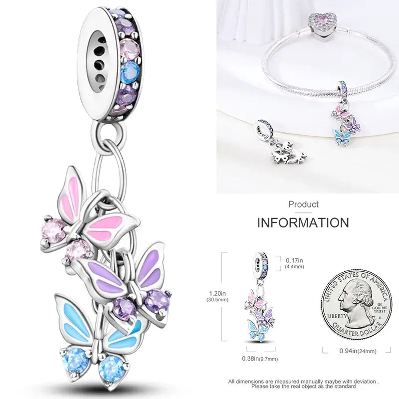 Hot Dream Catcher Feather 925 Sterling Silver Purple Colorful Moon Dreamy Blue Charm Original Fits Women DIY Jewelry Girl Charms