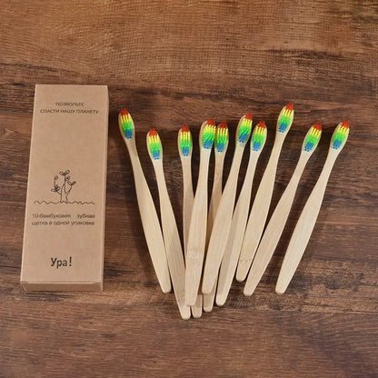 Bamboo World Adult Bamboo Toothbrushes - Set of 10