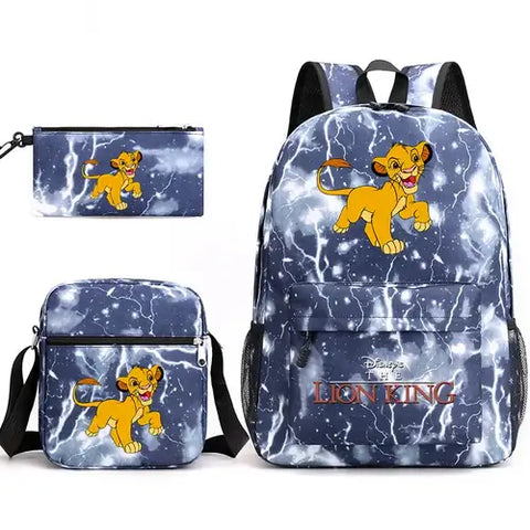 3Pcs Disney The Lion King Simba Bookbag Kids Backpack Boys Girls