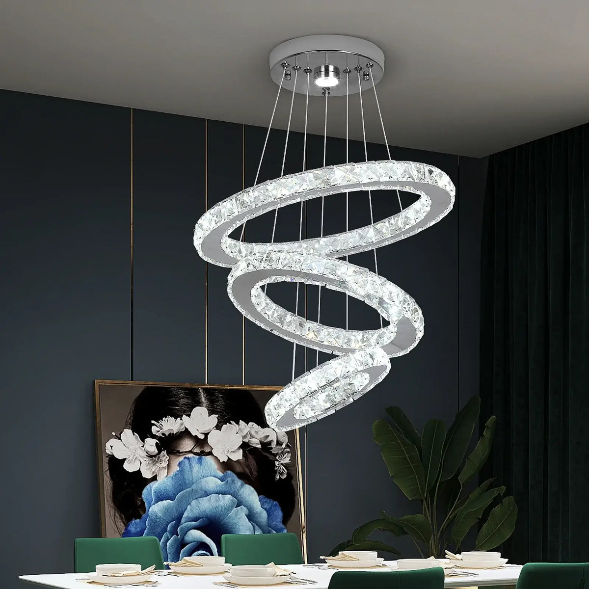GreeLustr Crystal Ring LED Pendant Light, 1 or 3 Rings