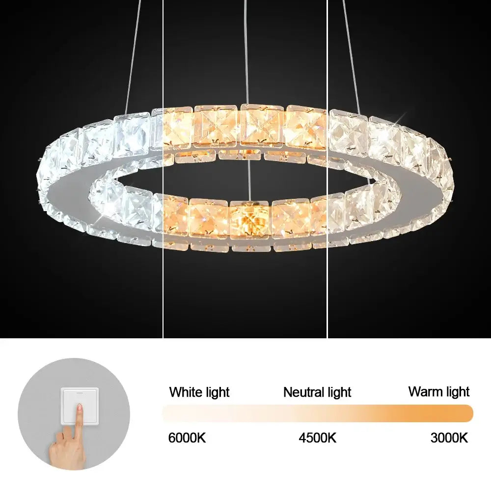 GreeLustr Crystal Ring Pendant Light, Selectable Controls