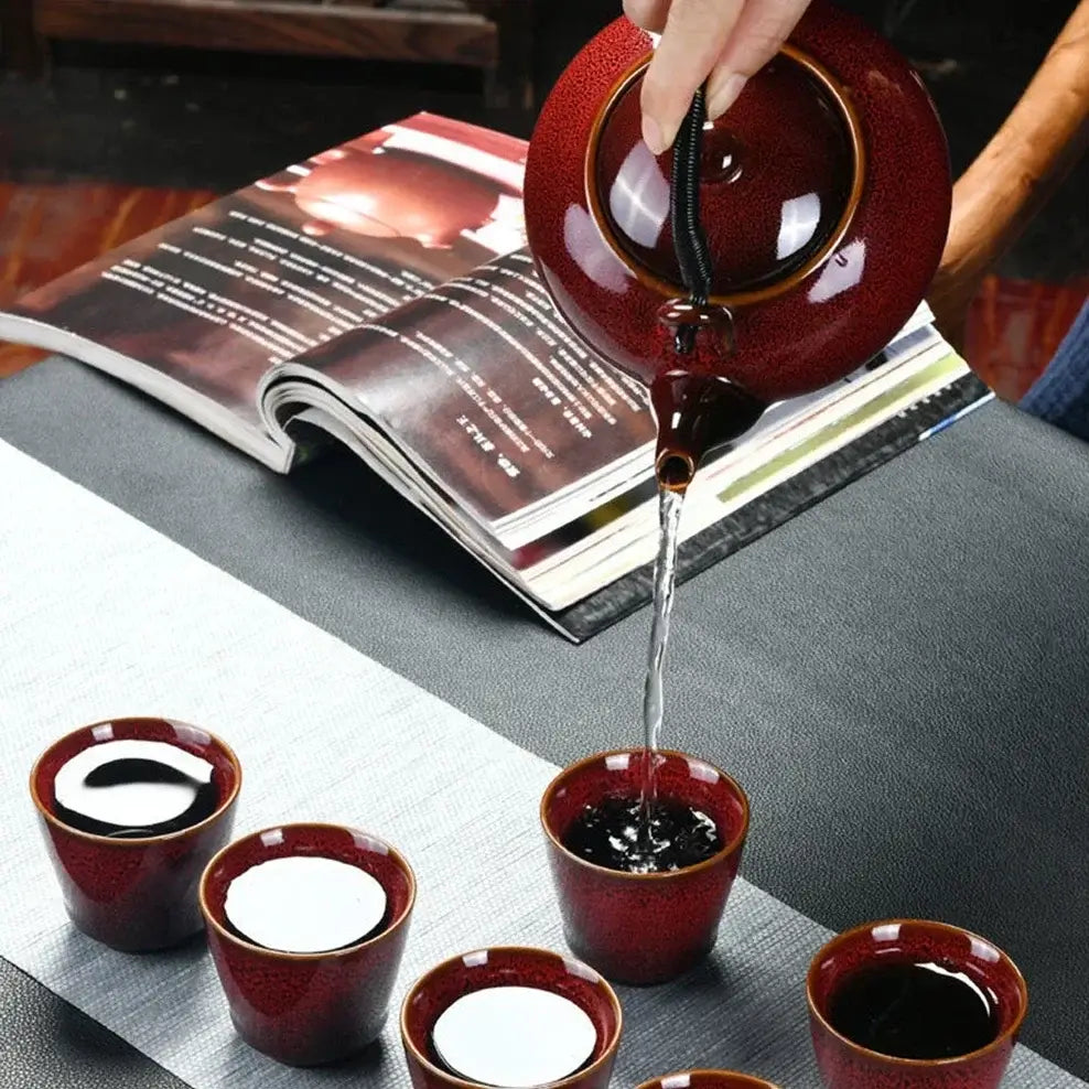 ceramic tea set with handle