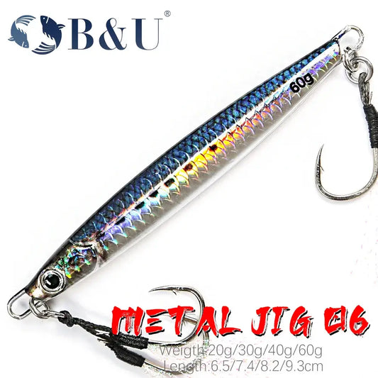 B&U 3D Print Metal Cast Jig Spoon Rattle UV Shore Casting Jigging Fish