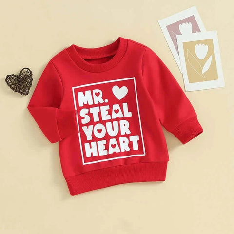 2023-10-17 Lioraitiin 0-3Y Toddler Baby Girl Valentines Day Outfit Letter Print Crewneck Sweatshirt Pullover Sweater Shirt.