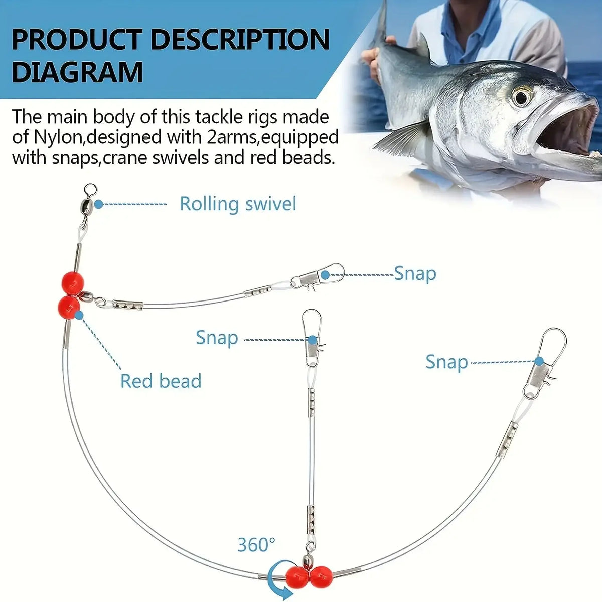 18-Piece Saltwater Fishing Leader Rigs with Swivels and Snaps