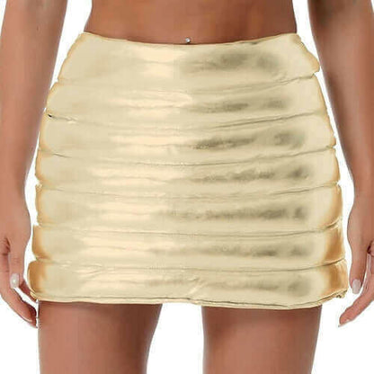 Womens Metallic Shiny Skirts Winter Warm A-Line Mini Skirt.