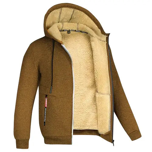 Trendy Sweatshirt Coat Front Pockets Warm Zipper Lamb Wool Jacket Men