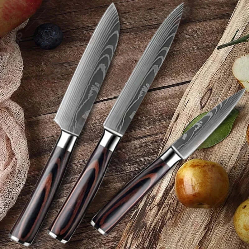 Stainless Steel Kitchen Knives with Wooden Handles