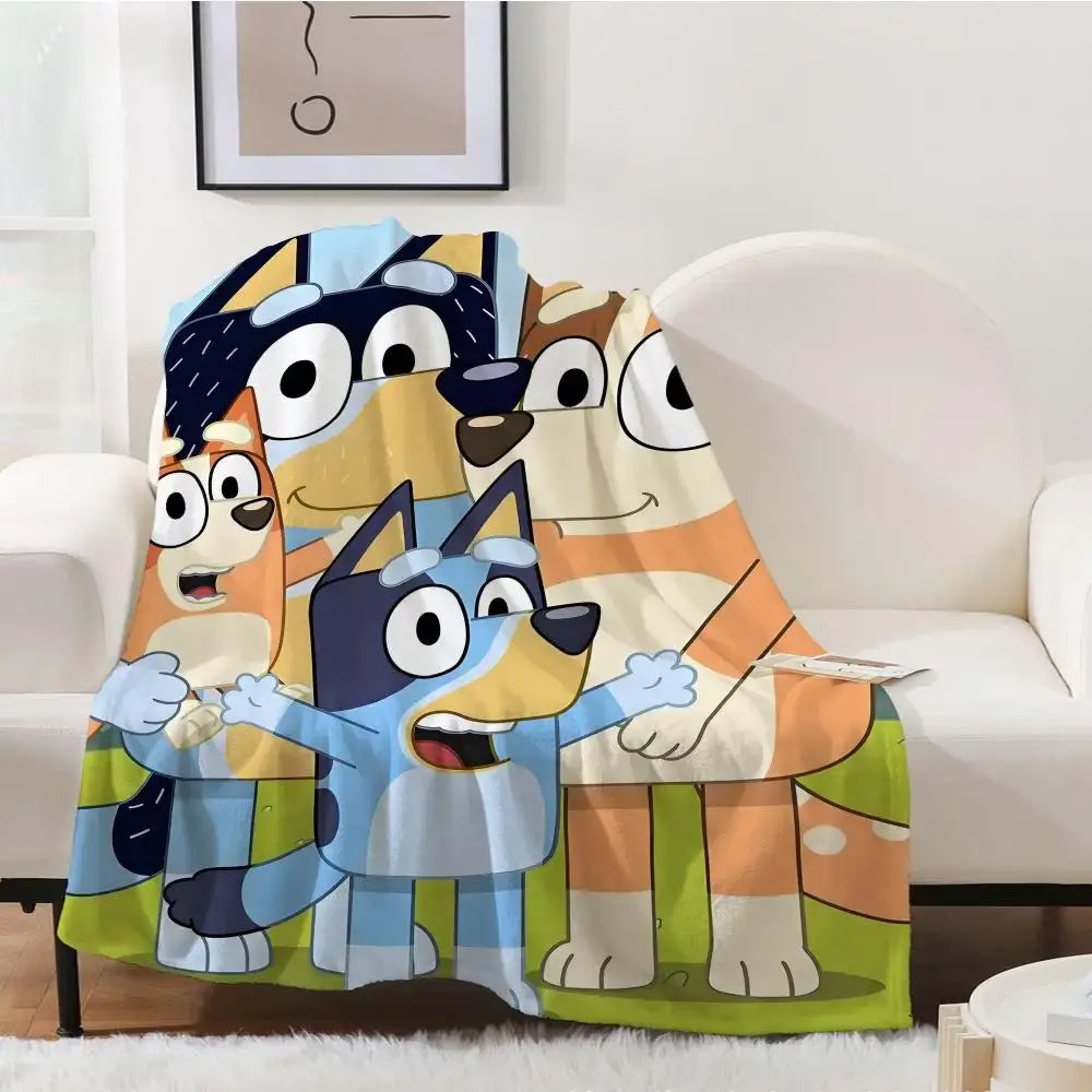 B-bluey-y Downy Throw Blanket Aesthetic Portable Home Travel Camping Sofa Picnic Thick Warm Flannel Blanket